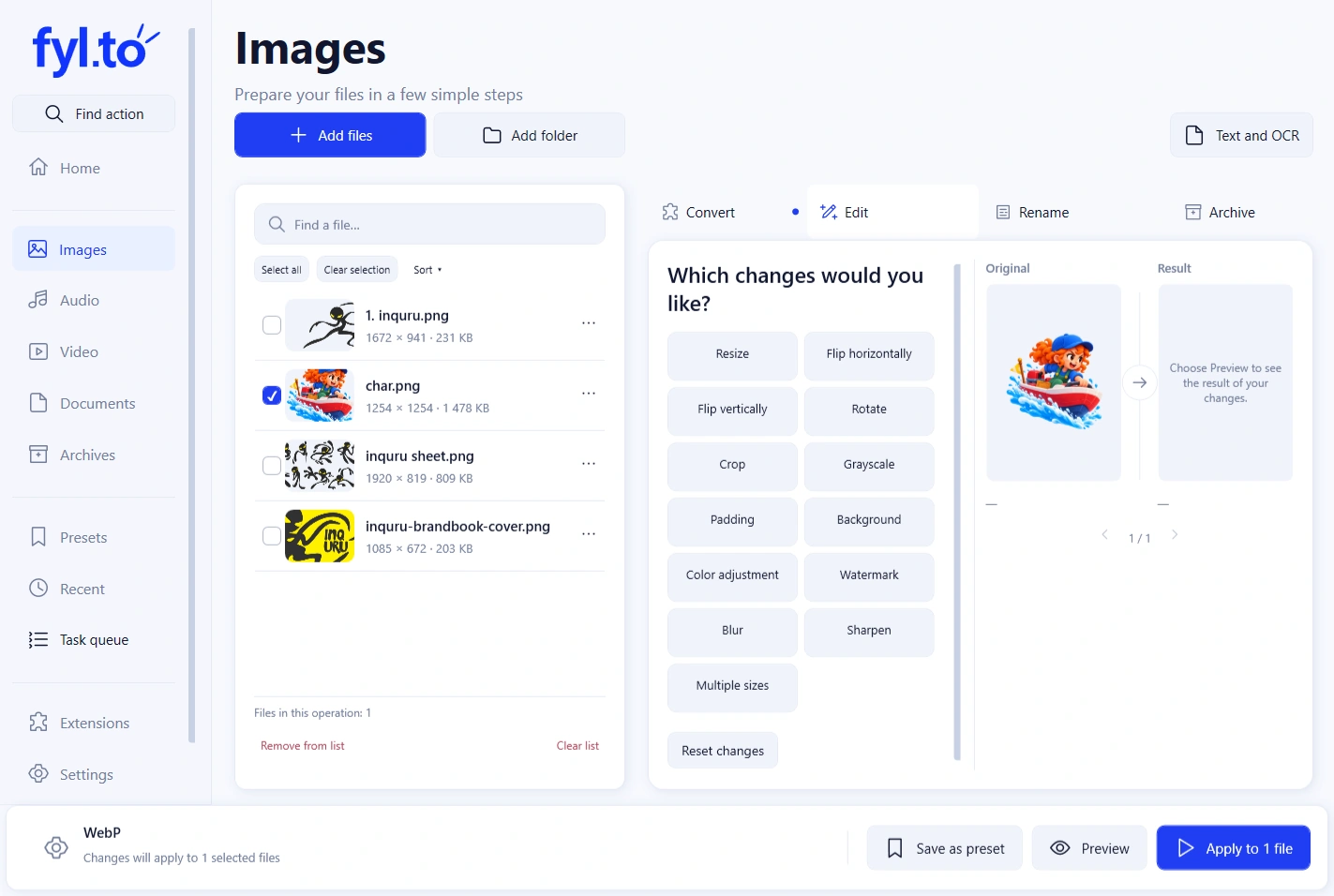 Fylto Images Edit options